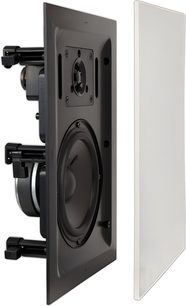 Вбудована настінна акустична система ArtSound FL301 чорного кольору з вуфером, твіттером і знімною білою фронтальною решіткою, вид збоку