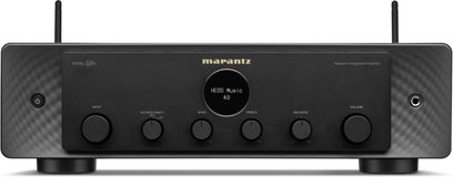 Μαύρος στερεοφωνικός ενισχυτής hi-fi Marantz 40n, μπροστινή όψη με κουμπιά, υποδοχές ακουστικών και ισορροπία, οθόνη LED, μπροστινή άποψη
