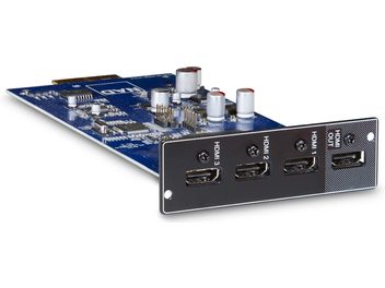 Разширителна карта NAD MDC DD HDMI-2 с 3 HDMI порта, синя печатна платка и сребристи електронни компоненти