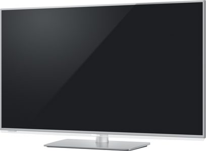 Televizor Panasonic TX-L50E6E kovový, plochý obdélníkový černý vypnutý, stříbrný rám, na obdélníkovém šedém stojanu