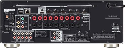 Pioneer VSX-933 sort hjemmebiografsforstærker, bagside, audio/video-tilslutninger, højttalerstik, antenne, netværk, HDMI