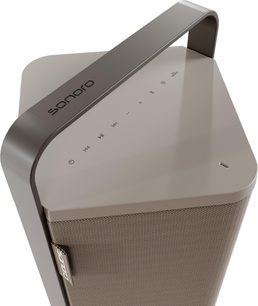 Altoparlante Bluetooth portatile Sonoro Vibes XL color taupe con maniglia metallica integrata e comandi touch sulla parte superiore