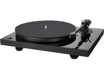Hi-fi винилова грамофонна плоча Music Hall MMF 2.3 черен, матово черен плотер, черно рамо за четене, върху правоъгълна лъскава черна основа