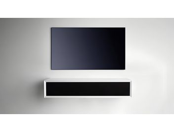 AV-møbel Clic Classic Series modell 120S, veggmontert, hvit, i antatt lakkert tre, svart front, frontvisning
