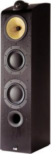 Bowers & Wilkins 703 sort gulvhøjttaler, set forfra, med gul højttaler og to sorte højttalere