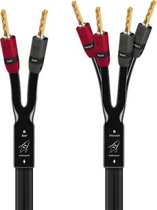 Reproduktorový kabel AudioQuest Rocket 22 SBW černý s pozlacenými červenými a šedými banánky AMP a SPEAKER