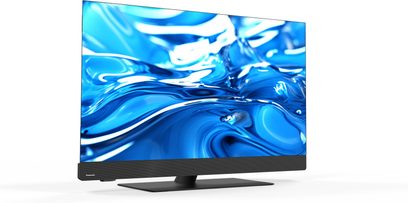 Panasonic TV-42Z90BE6 high-definition television, black with glass and metal finish, flat screen with ultra-thin bezels, integrated lower soundbar on a central stand, front right three-quarter view