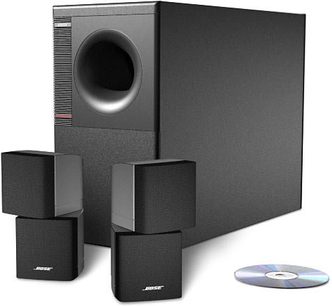 Pack d'enceintes Bose Acoustimass 5 noir mat composé d'un caisson de basses cubique et de deux satellites rectangulaires