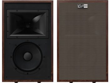 Diffusore da scaffale Klipsch Rebellion 80th Anniversary marrone scuro, altoparlante nero e griglia beige rimovibile