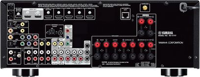 Yamaha RX-V777 titano namų kino stiprintuvas, priekinis vaizdas, audio / vaizdo jungtys, valdymo mygtukai, šviesos diodų ekranas