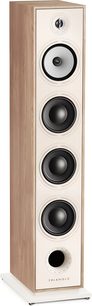 Enceinte colonne Triangle Borea BR09 chêne clair, vue de face, caisson bois clair, 4 haut-parleurs noirs, tweeter argenté