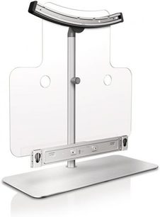 Philips STS 1300 hvid audio-/videomøbel, set forfra, med buet holder til DVD-afspiller og integreret soundbar
