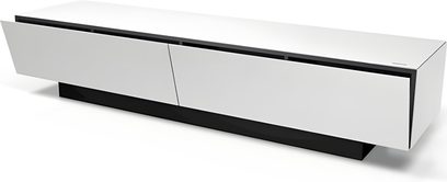 Moderne Spectral Brick BR2001 audio-/videomøbel, højglans hvid og mat sort, lavt, rektangulært, minimalistisk