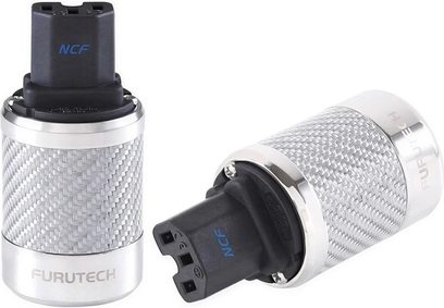 Konektory napájení IEC a Schuko Furutech FI-50NCF (R) z postříbřeného kovu s prstenci z uhlíkových vláken