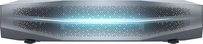 Βιντεοπροβολέας AWOL Vision Aetherion Max σκούρο γκρι, διάτρητη γωνιώδης πρόσοψη με μπλε φωτεινή γραμμή, μπροστινή όψη