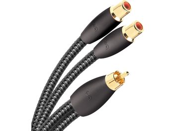 Cablu distribuitor audio RCA Audioquest FLX-X, conectori placați cu aur, mânecă împletită neagră, vedere de sus