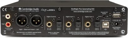 Cambridge Audio DacMagic Plus sort digital-til-analog-konverter, bagside, digitale og analoge lydstik