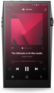Astell&Kern SP3000 sort audiofil musikafspiller, skærm der viser lydafspiller, kontrolknapper på højre side, mat sort finish