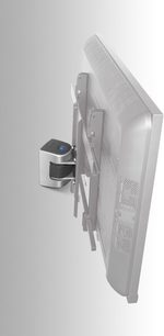 Erard Twisto LCD/PLASMA 2447 vægbeslag til TV i grå metal, med foldede svingbare arme, set fra 3/4 bagfra