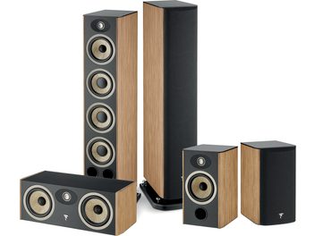 Komplet zvočnikov Focal Aria Evo X N°3 v orehovo rjavem lesu s črnimi in bež zvočniki