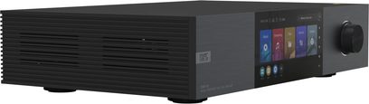 Мережевий аудіоплеєр EverSolo DMP-A8 чорного кольору, передня панель з кольоровим сенсорним екраном, кнопками та колесом керування