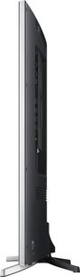 Samsung UE65H8000 fladskærms-TV, sideprofil, sølvfarvet smal ramme, metalfod, tilslutningsmuligheder på bagsiden