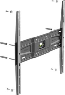 Support TV mural noir et gris métallisé Meliconi GS S400 Plus, vue de face, avec bras articulés et plaque de fixation murale