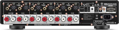 Marantz AMP 30 flerkanals effektforsterker sett bakfra, med XLR- og RCA-tilkoblinger og høyttalerterminaler CH1 til CH6