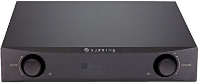 Nuprime DAC-9 black audio DAC converter, compact rectangular metal enclosure, front panel with display, knobs, rear connectivity