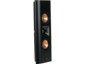 Svart och smal väggmonterad högtalare Klipsch RP-240D med två kopparfärgade högtalarelement och central diskant