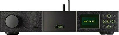 Stereo předzesilovač Naim Audio NAC-N 272 černý s čelním panelem z broušeného hliníku, zeleným displejem, tlačítky a konektory