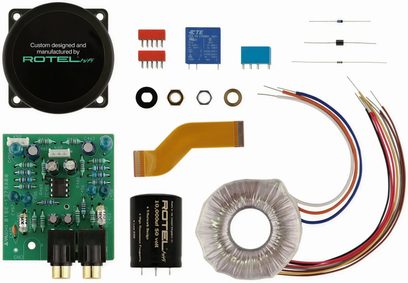Integreret stereo hi-fi forstærker A11 MKII, diverse elektroniske komponenter, printplade, flerfarvede kabler, stik