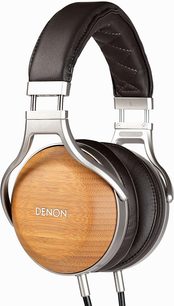 Denon AH-D9200 hovedtelefoner i træ og sort læder, set fra siden, lukkede ørepuder, polstret hovedbøjle, blank finish