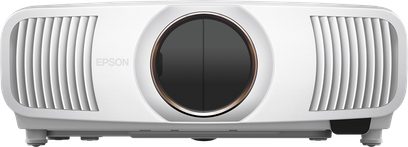 Epson EB-QB1000 wit, vooraanzicht, glad oppervlak, zijventilatierooster, centrale ronde lens