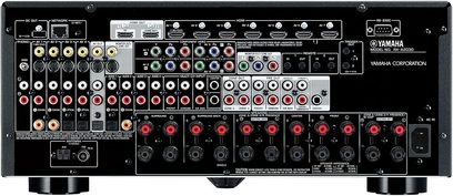 Yamaha RX-A2030 Schwarz Heimkino-Verstärker, Frontansicht, viele Anschlüsse und Tasten, digitale Anzeige