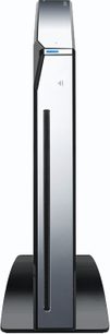 Panasonic DMP-BBT 01 EGK sort 4K Blu-ray-afspiller, set forfra, i lodret position på fod