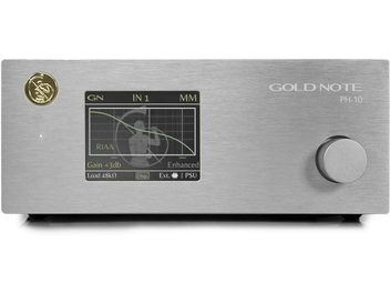 Фонокоректор Gold Note PH-10 сребрист, преден панел с бутон, LCD дисплей с показани параметри и жак за слушалки