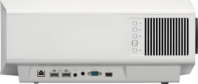 Sony VPL-XW5000ES witte videoprojecteur, vooraanzicht, witte voorkant met zwarte roosters, knoppen en poorten aan de achterkant