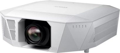 Epson EH-QL7000 witte projector, driekwart zicht, centrale lens, zijventilatieopeningen, knoppen aan de zijkant