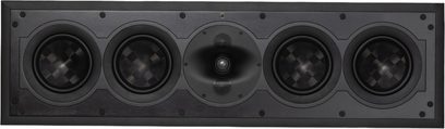 Вградена стенна колонка Perlisten S7i-C, хоризонтален преден изглед, 5 кръгли черни високоговорителя, централна овална решетка