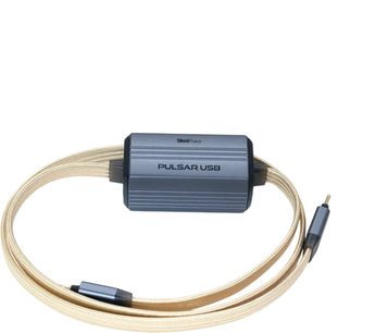 Cavo USB Silent Power by ifi Audio Pulsar USB con guaina intrecciata dorata e corpo centrale grigio scanalato