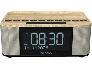 Kenwood CR-ST55DAB digitalradio med lys trefinish, svart klokkedisplay og to grå fronthøyttalere