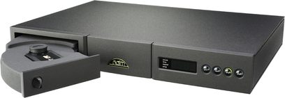 Naim Audio CD5 XS CD-afspiller set forfra, sort front, CD-skuffe, display, kontrolknapper