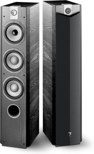 Focal Chorus 726 V sort gulvhøjttaler, 3 højttalere, mat sort front, mørkt træsider, set forfra og fra siden