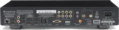 Cambridge Audio Azur 752BD sort 4K Blu-ray-afspiller, frontpanel, frontvisning, mange tilslutninger og kontrolknapper