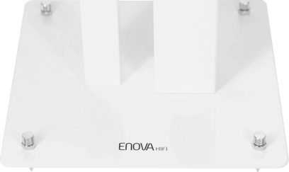 Pied d'enceinte Enova HIFI MAJESTY 80 WH, pohled shora, čtvercová bílá základna, 4 kovové nožky, logo dole