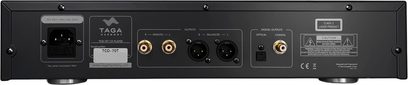 CD player υψηλής πιστότητας Taga Harmony TCD-70T μαύρο, πίσω όψη, αναλογικοί συνδετήρες RCA, XLR, οπτική, ομοαξονική, υποδοχή ρεύματος.