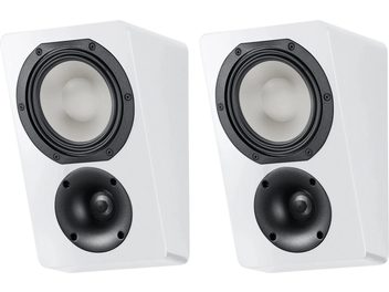 Dolby Atmos-luidsprekers Canton AR 5 mat wit, compacte wandset met schuine voorzijde, zwarte woofer en ronde tweeter