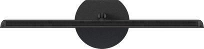 Panasonic TV-65Z90B højopløsnings-tv i mat sort plast med en lang, perforeret horisontal gitter og et cirkulært bagstativ, set ovenfra