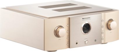 Marantz PM-11S3 hõbedane kuldne stereovõimendi, eestvaade, esipaneel nuppude ja reguleerimisnuppudega, digitaalne ekraan